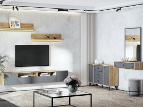 Модульная гостиная Байкал (дуб крафт золотой/графит) в Ужанихе - uzhaniha.mebel-nsk.ru | фото