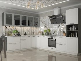 Модульная кухня Глэдис (белый снег/лайт грей софт/корпус анкор темный) в Ужанихе - uzhaniha.mebel-nsk.ru | фото