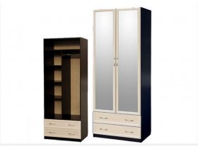 Шкаф двухстворчатый с ящиками с 2-мя зеркалами  (профиль МДФ) в Ужанихе - uzhaniha.mebel-nsk.ru | фото