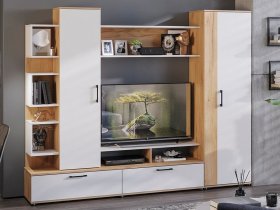 Стенка «Дакота» (дуб крафт золотой/белый ясень) в Ужанихе - uzhaniha.mebel-nsk.ru | фото