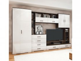 Стенка Коста МДФ (дуб венге/белый глянец) в Ужанихе - uzhaniha.mebel-nsk.ru | фото