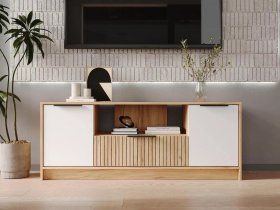Тумба под ТВ  ТМ-001 Ивис (дуб крафт золотой/белый) в Ужанихе - uzhaniha.mebel-nsk.ru | фото